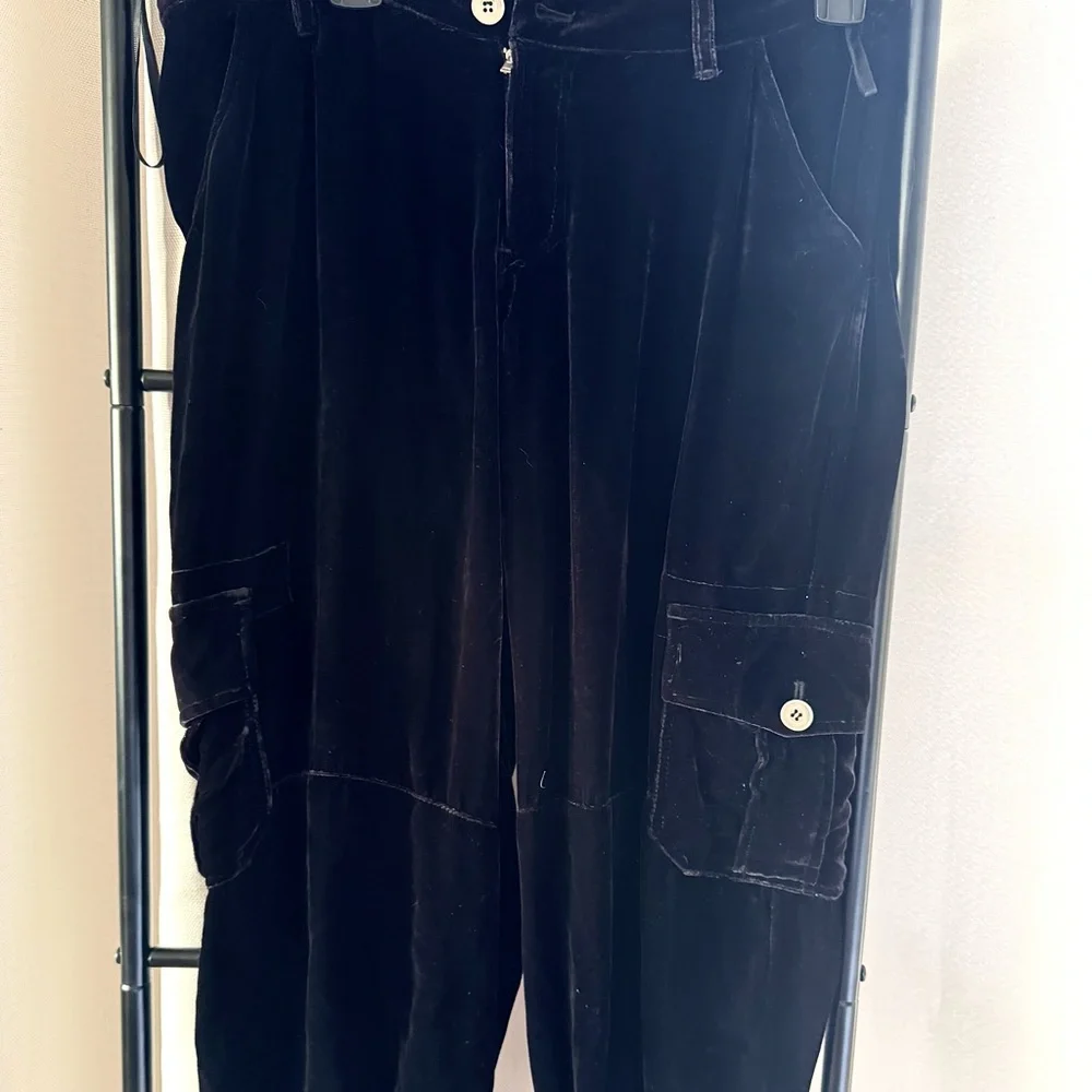 Black Velvet Cargo Pants - Picture 4 of 4